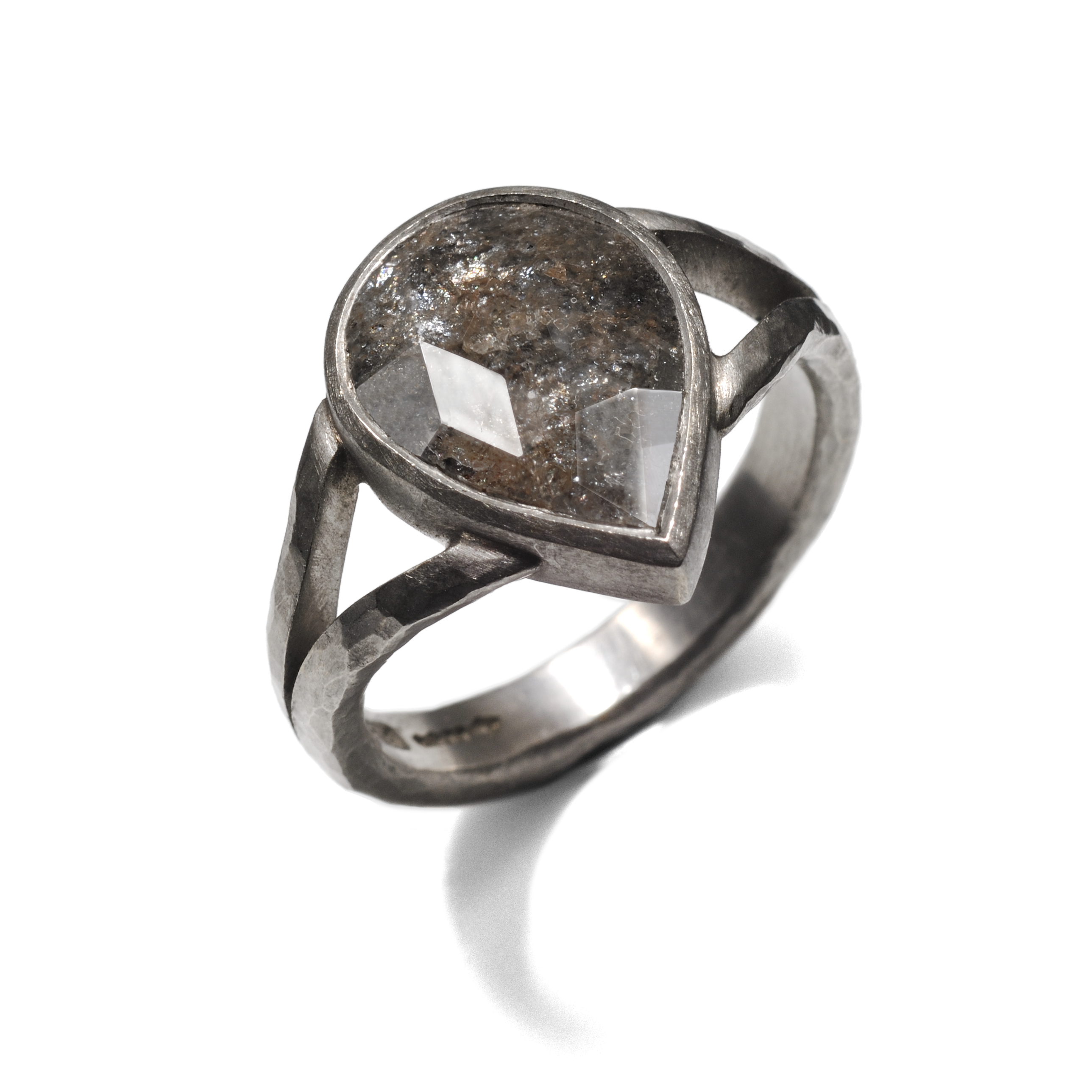 Natural grey diamond ring
