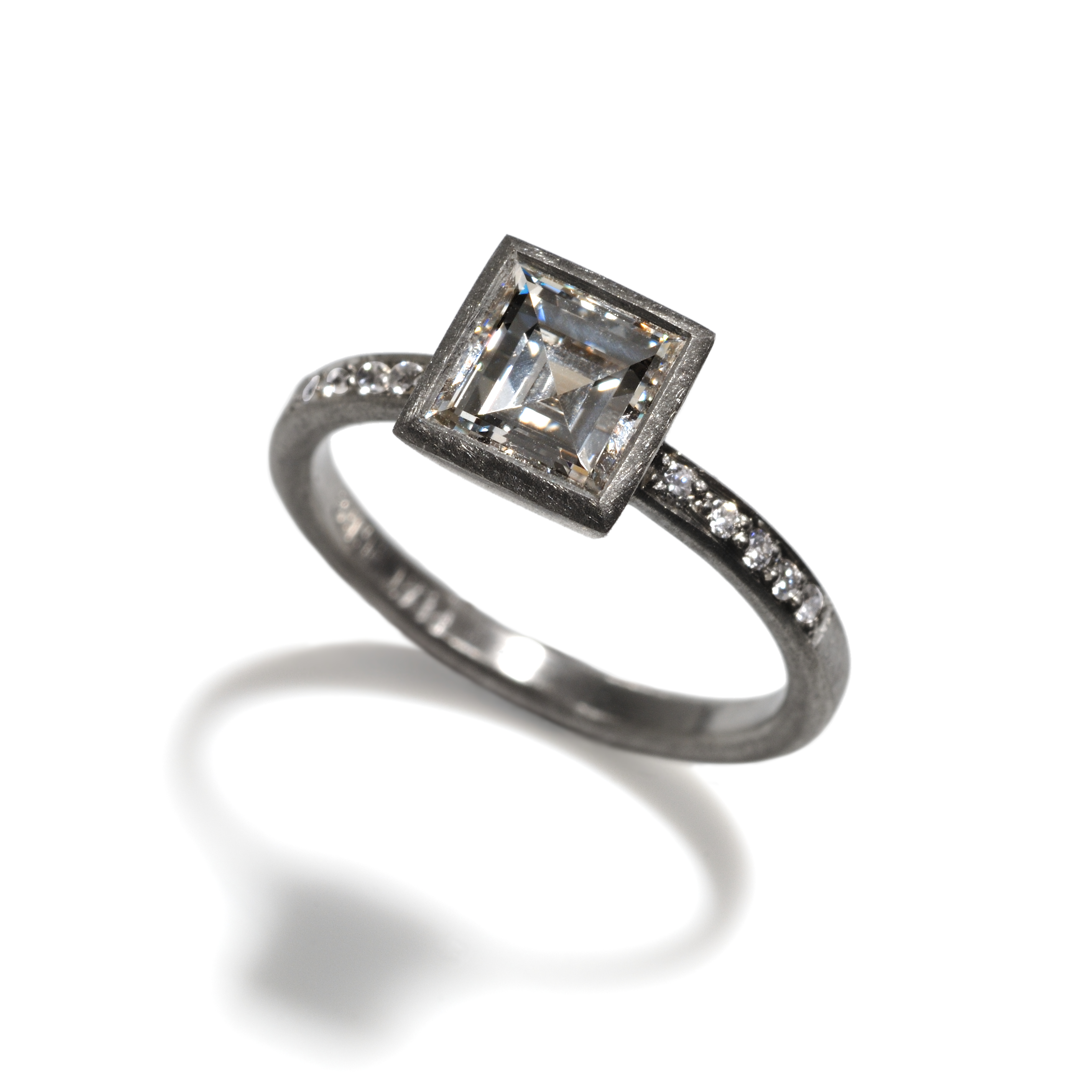 platinum square cut diamond ring