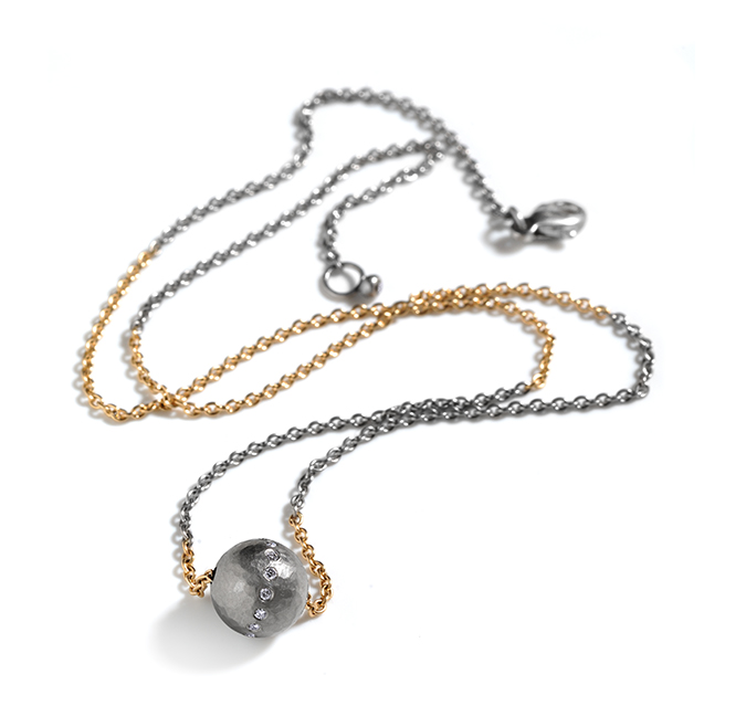 Platinum hammered ball necklace