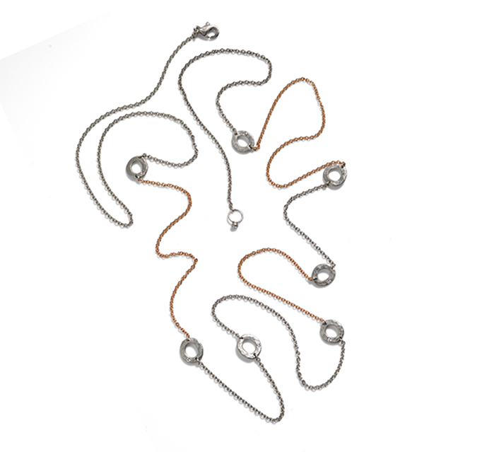 Hammered disc long necklace