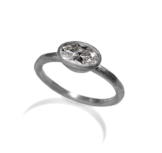 Platinum oval diamond ring